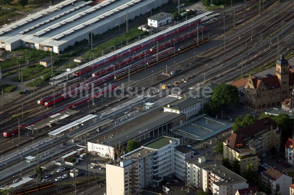 Heilbronn von oben - Hauptbahnhof der Deutschen Bahn in Heilbronn im Bundesland Baden-Württemberg, Deutschland