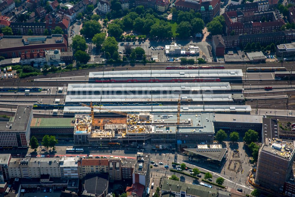 Luftaufnahme Münster - Hauptbahnhof der Deutschen Bahn in Münster im Bundesland Nordrhein-Westfalen, Deutschland