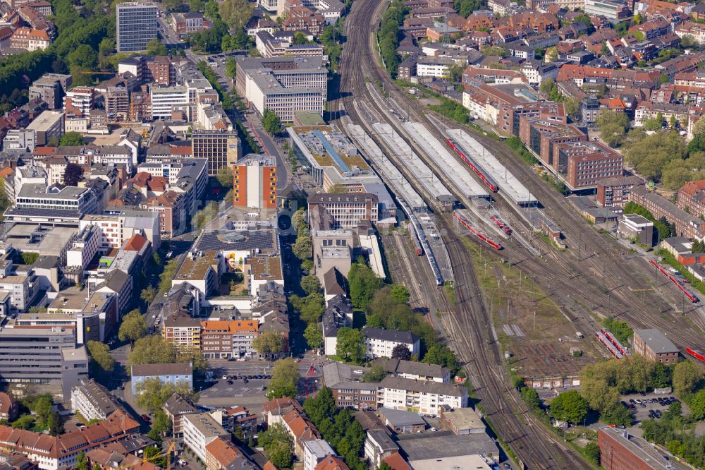 Luftaufnahme Münster - Hauptbahnhof der Deutschen Bahn in Münster im Bundesland Nordrhein-Westfalen, Deutschland