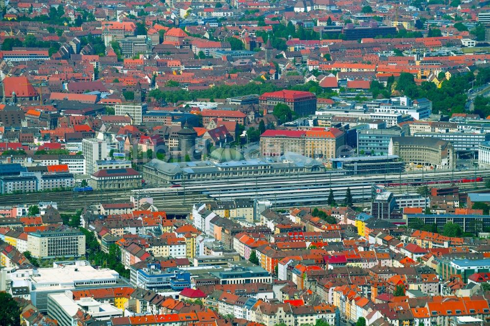 Nürnberg aus der Vogelperspektive: Hauptbahnhof der Deutschen Bahn in Nürnberg im Bundesland Bayern, Deutschland