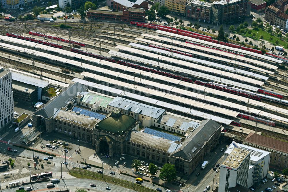 Nürnberg aus der Vogelperspektive: Hauptbahnhof der Deutschen Bahn in Nürnberg im Bundesland Bayern, Deutschland