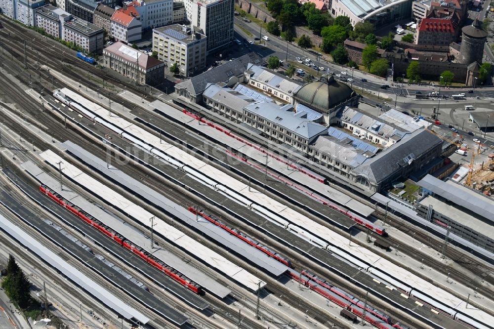 Luftaufnahme Nürnberg - Hauptbahnhof der Deutschen Bahn im Ortsteil Mitte in Nürnberg im Bundesland Bayern, Deutschland