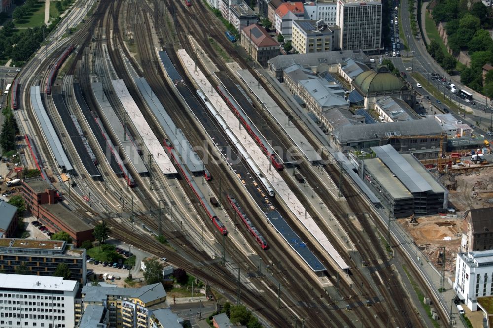 Nürnberg aus der Vogelperspektive: Hauptbahnhof der Deutschen Bahn im Ortsteil Mitte in Nürnberg im Bundesland Bayern, Deutschland