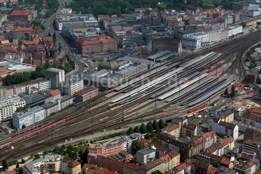 Nürnberg von oben - Hauptbahnhof der Deutschen Bahn im Ortsteil Mitte in Nürnberg im Bundesland Bayern, Deutschland