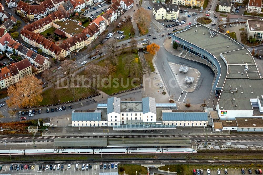 Luftbild Soest - Hauptbahnhof der Deutschen Bahn in Soest im Bundesland Nordrhein-Westfalen, Deutschland