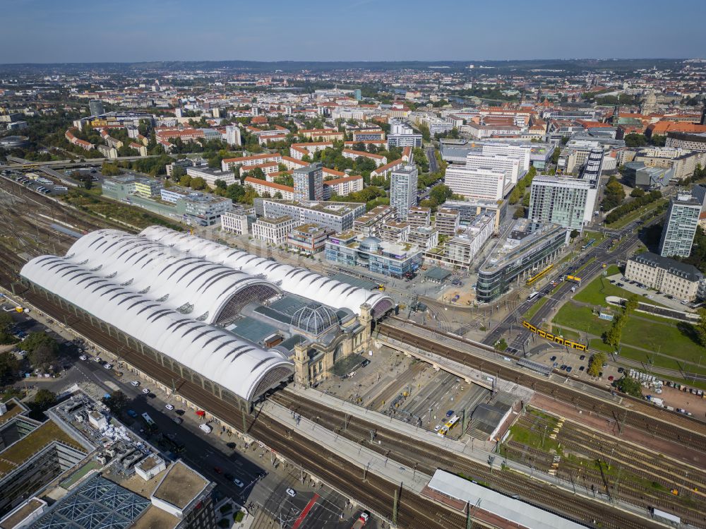 Luftbild Dresden - Hauptbahnhof Dresden der Deutschen Bahn in Dresden im Bundesland Sachsen, Deutschland