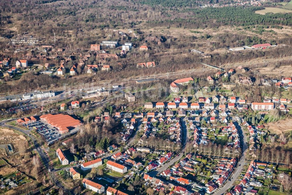 Luftaufnahme Jüterbog - Hauptbahnhof der Jüterbog in Jüterbog im Bundesland Brandenburg, Deutschland