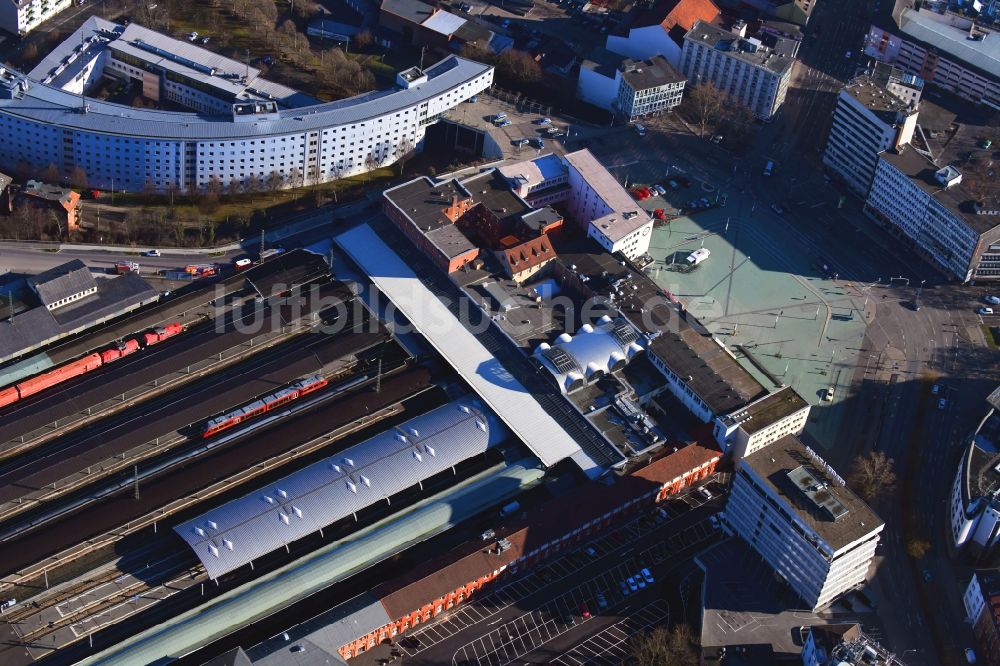 Luftbild Kassel - Hauptbahnhof Kassel der Deutschen Bahn in Kassel im Bundesland Hessen, Deutschland