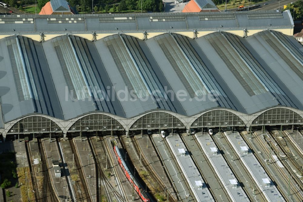 Leipzig von oben - Hauptbahnhof in Leipzig im Bundesland Sachsen