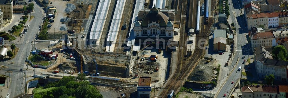 Luftaufnahme Pilsen - Hauptbahnhof der Metrostav a.s. in Pilsen in Böhmen, Tschechien