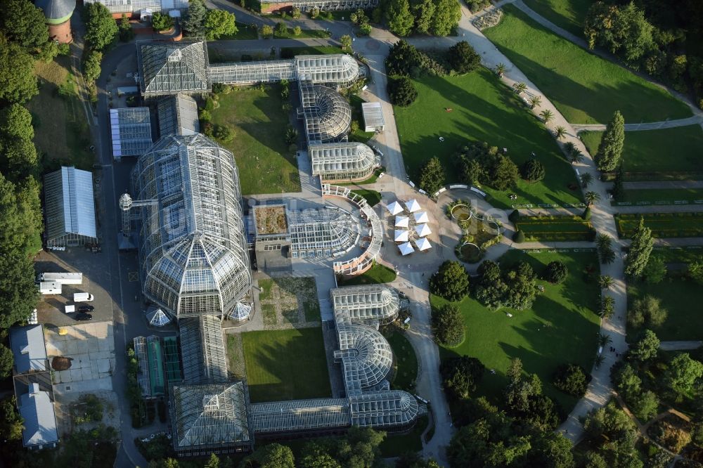 Berlin von oben - Hauptgebäude und Gewächshäuser- Komplex im Botanischen Garten Berlin-Dahlem in Berlin