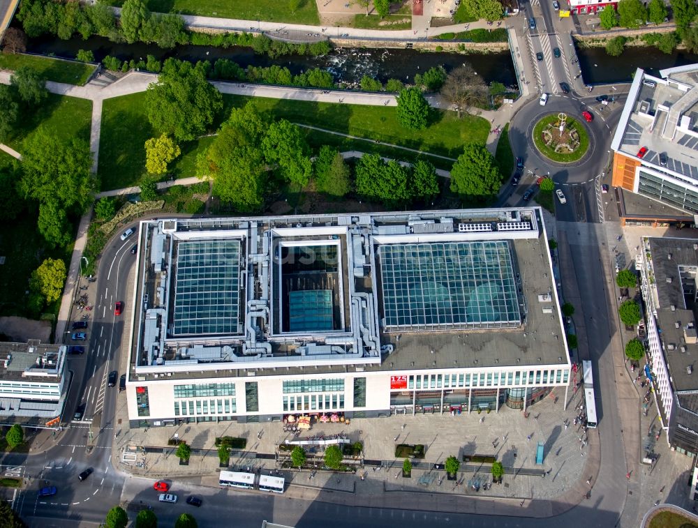 Hagen von oben - Hauptgebäude - Hauptstelle der Sparkasse Hagen in Hagen im Bundesland Nordrhein-Westfalen