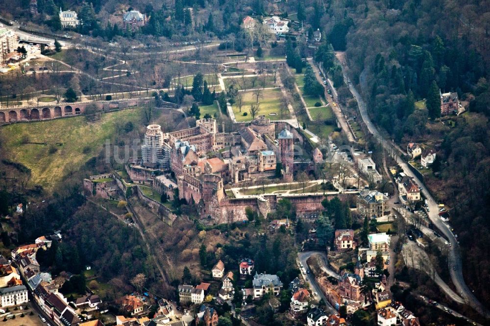 Luftaufnahme Heidelberg - Heidelberger Schloß und Schloßpark in Heidelberg im Bundesland Baden-Württemberg