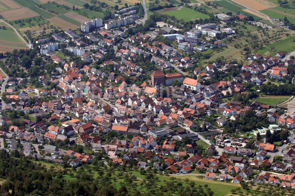 Heimsheim von oben - Heimsheim mit Kirche, Graevenitz´sches Schloss und Schleglerkasten