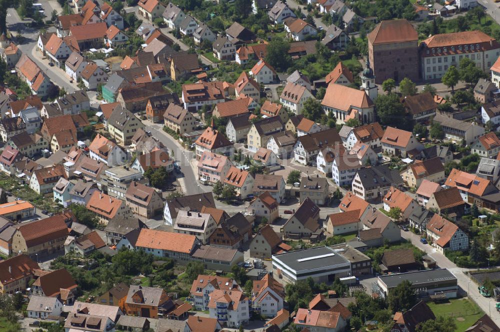 Heimsheim aus der Vogelperspektive: Heimsheim mit Kirche, Graevenitz´sches Schloss und Schleglerkasten