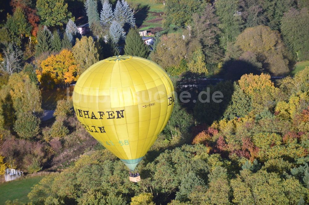 Kropstädt von oben - Heißluftballonfahrer über einem herbstlichem Wald bei Kropstädt in Sachsen-Anhalt