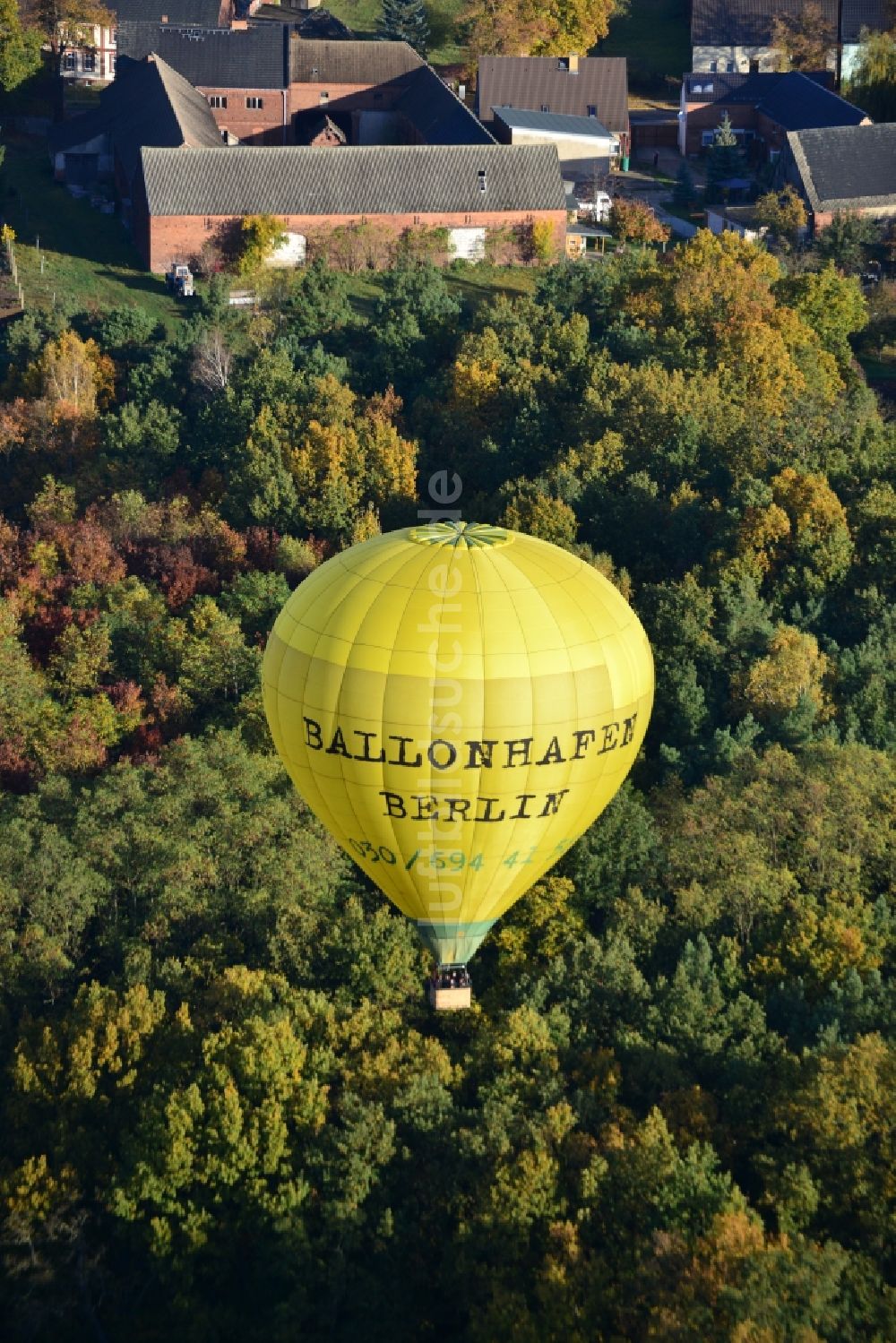 Kropstädt von oben - Heißluftballonfahrer über einem herbstlichem Wald bei Kropstädt in Sachsen-Anhalt