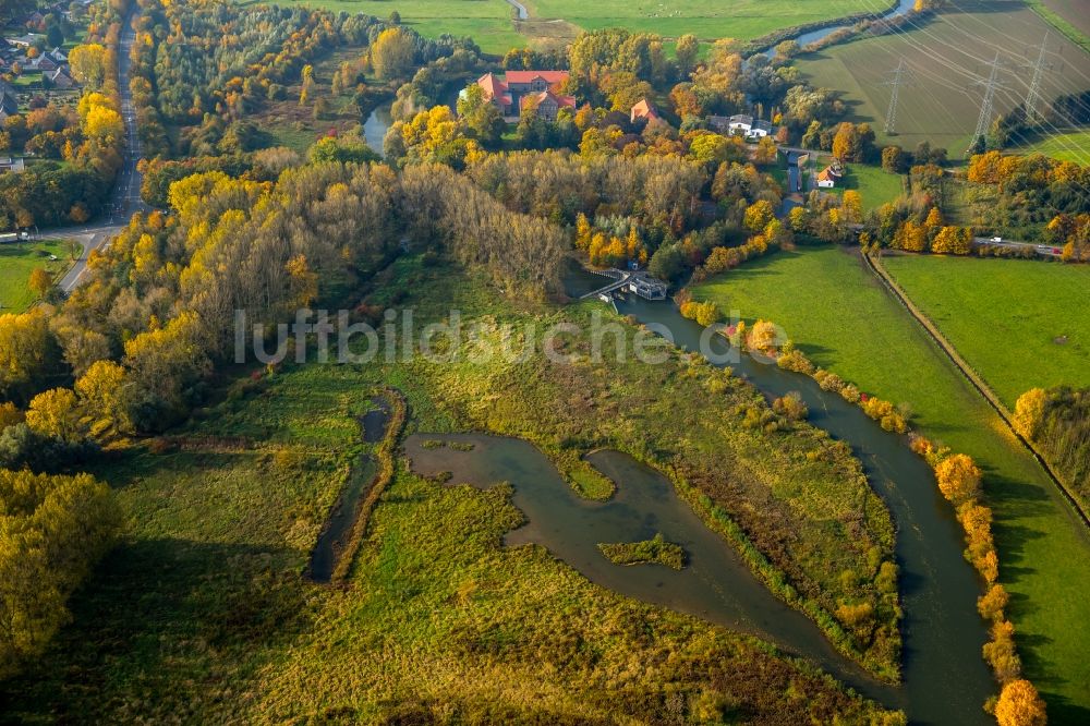 Luftbild Hamm - Herbstlicher Flussverlauf der Lippe im Bereich des Life-Projekts Lippeaue im Norden des Stadtteils Uentrop in Hamm im Bundesland Nordrhein-Westfalen