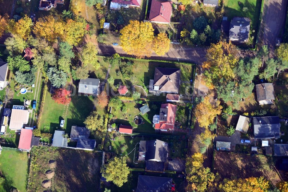 Luftaufnahme Vogelsdorf - Herbstliches Einfamilienhaus- und Kleingarten- Wohngebiet in Fredersdorf-Vogelsdorf im Bundesland Brandenburg