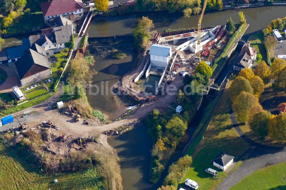 Luftaufnahme Bad Sooden-Allendorf - Herbstluftbild Baustelle eines Wasserwerkes und Wasserkraftwerkes in Bad Sooden-Allendorf im Bundesland Hessen, Deutschland