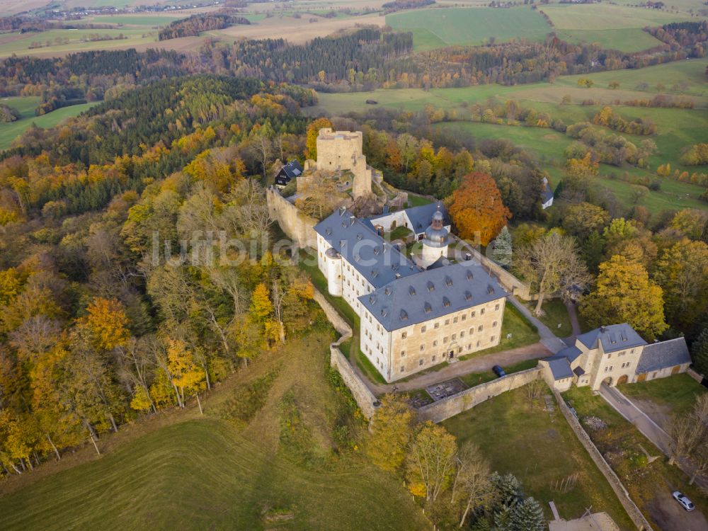 Frauenstein von oben - Herbstluftbild Burg Frauenstein in Frauenstein im Bundesland Sachsen, Deutschland