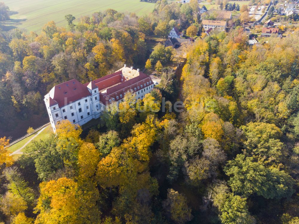 Luftbild Meißen - Herbstluftbild Burganlage des Schloss Schloß Siebeneichen in Meißen im Bundesland Sachsen, Deutschland