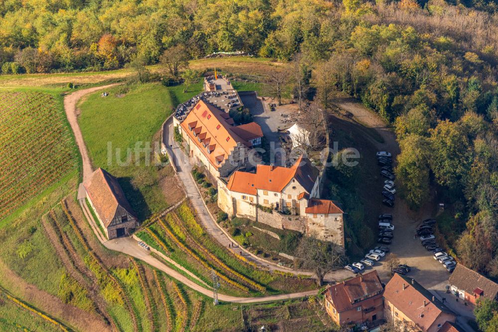 Durbach aus der Vogelperspektive: Herbstluftbild Burganlage des Schloss Staufenberg in Durbach im Bundesland Baden-Württemberg, Deutschland