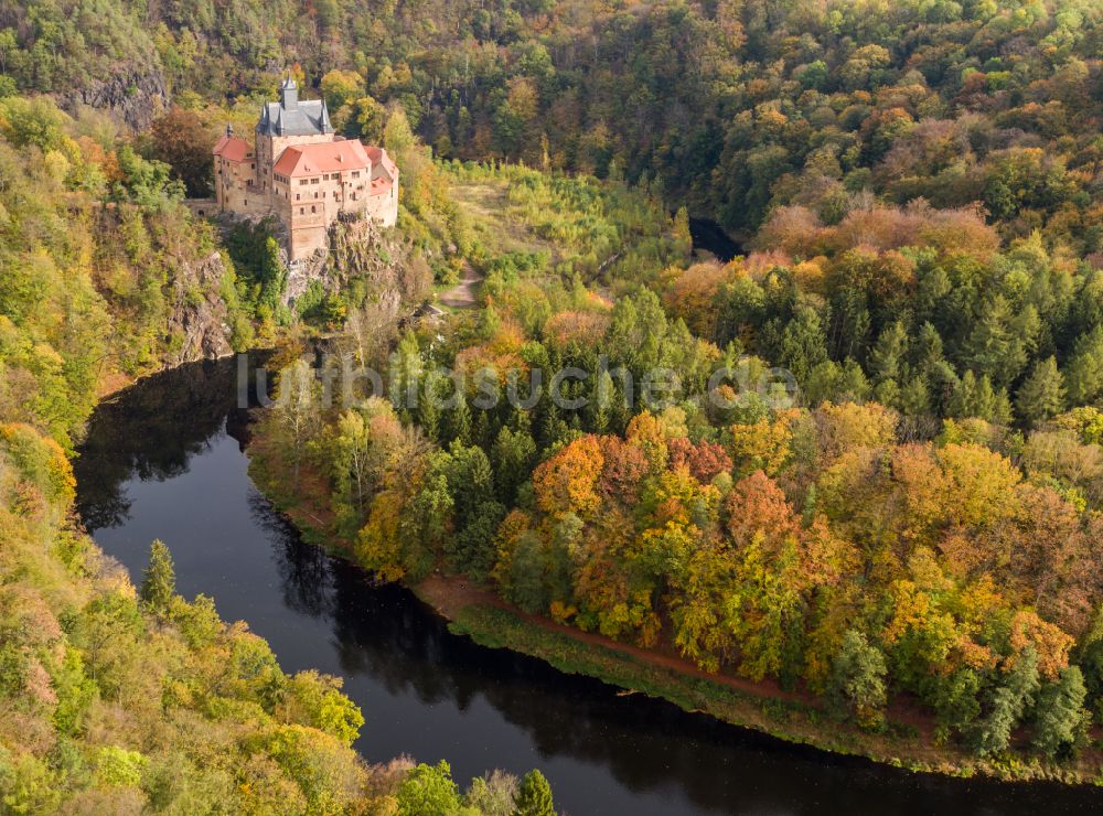 Luftaufnahme Kriebstein - Herbstluftbild Burgmauern in Kriebstein im Bundesland Sachsen, Deutschland