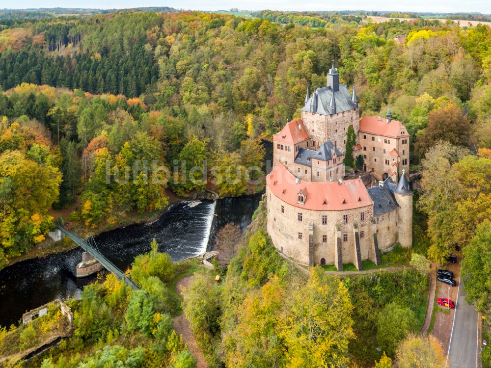 Luftaufnahme Kriebstein - Herbstluftbild Burgmauern in Kriebstein im Bundesland Sachsen, Deutschland