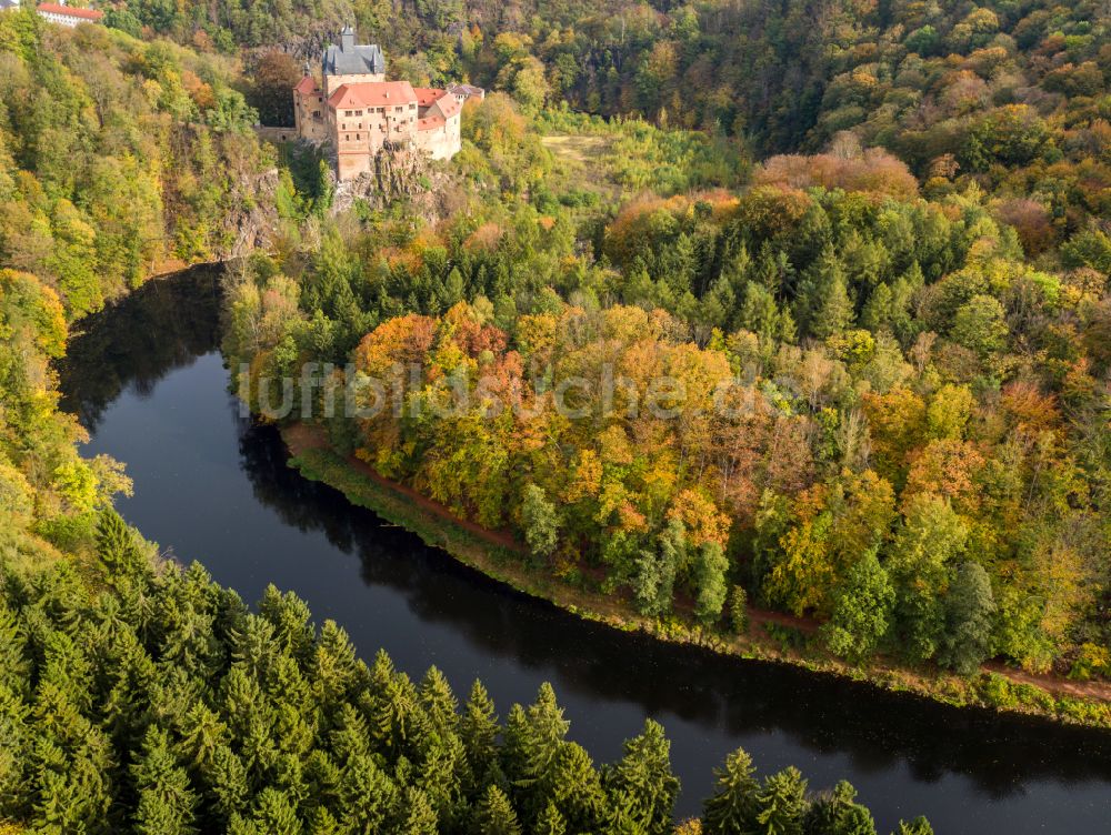 Luftbild Kriebstein - Herbstluftbild Burgmauern in Kriebstein im Bundesland Sachsen, Deutschland