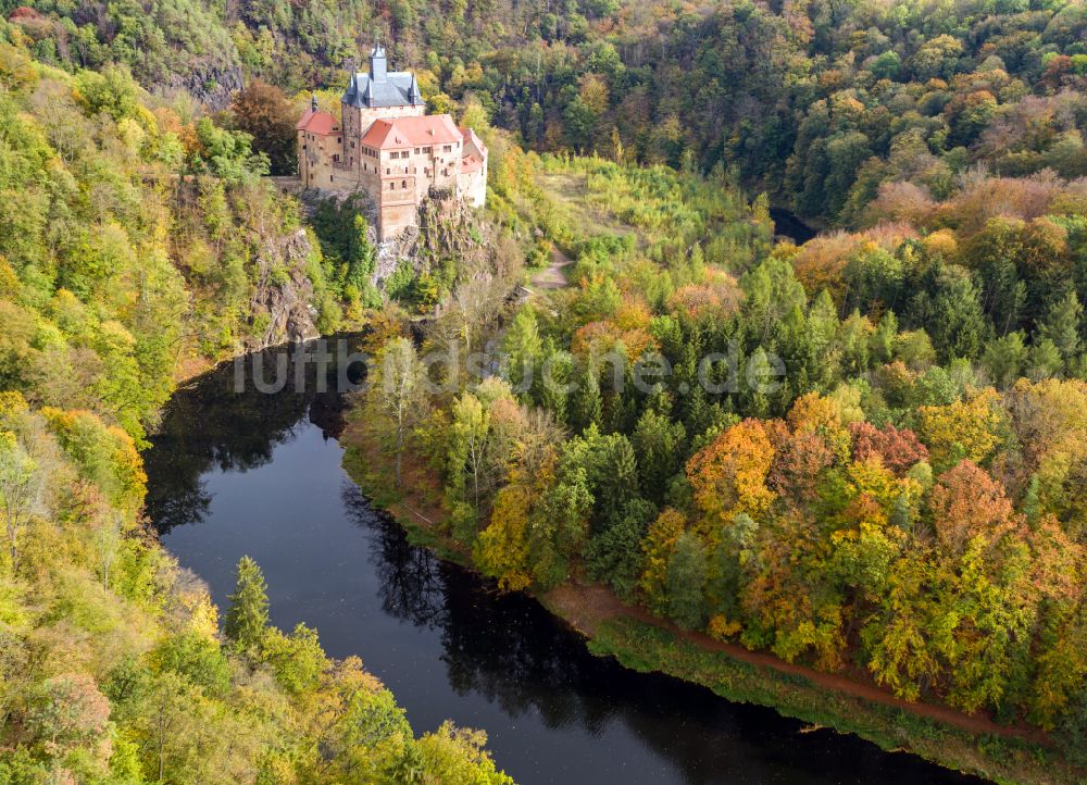 Luftaufnahme Kriebstein - Herbstluftbild Burgmauern in Kriebstein im Bundesland Sachsen, Deutschland