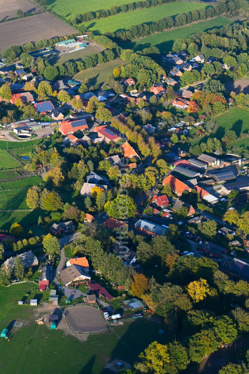 Luftaufnahme Fitzen - Herbstluftbild Dorfkern am Feldrand in Fitzen im Bundesland Schleswig-Holstein, Deutschland