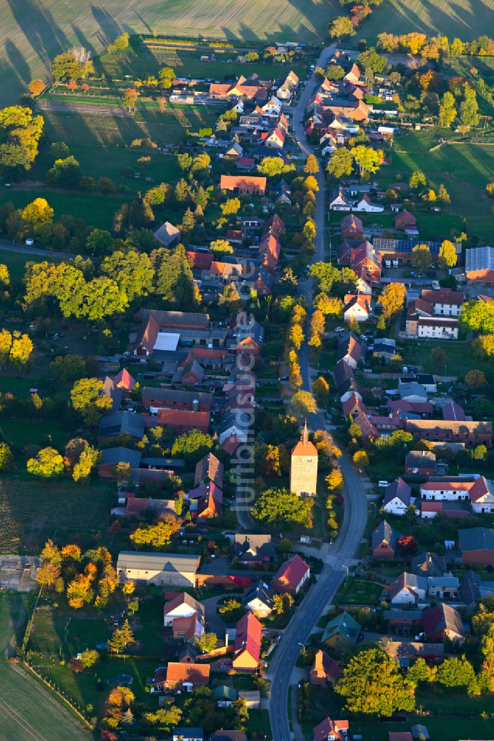 Luftaufnahme Giesensdorf - Herbstluftbild Dorfkern am Feldrand in Giesensdorf im Bundesland Brandenburg, Deutschland