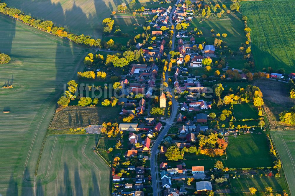 Giesensdorf von oben - Herbstluftbild Dorfkern am Feldrand in Giesensdorf im Bundesland Brandenburg, Deutschland