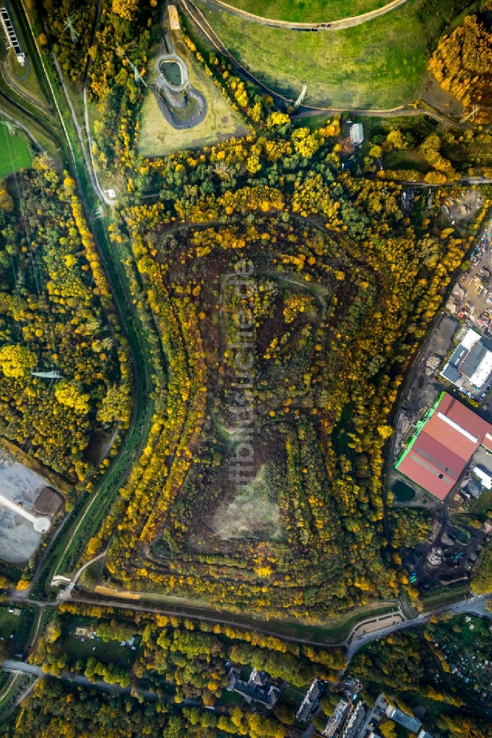 Gladbeck aus der Vogelperspektive: Herbstluftbild des Gelände der ehemaligen Bergbau- Halde Mottbruchhalde im Naturschutzgebiet Natroper Feld in Gladbeck im Bundesland Nordrhein-Westfalen