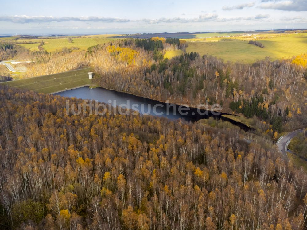 Luftbild Altenberg - Herbstluftbild Hochwasserrückhaltebecken Lauenstein in Altenberg im Bundesland Sachsen, Deutschland