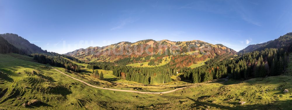 Luftaufnahme Lecknertal - Herbstluftbild im Lecknertal im Bregenzer Wald in Vorarlberg, Österreich