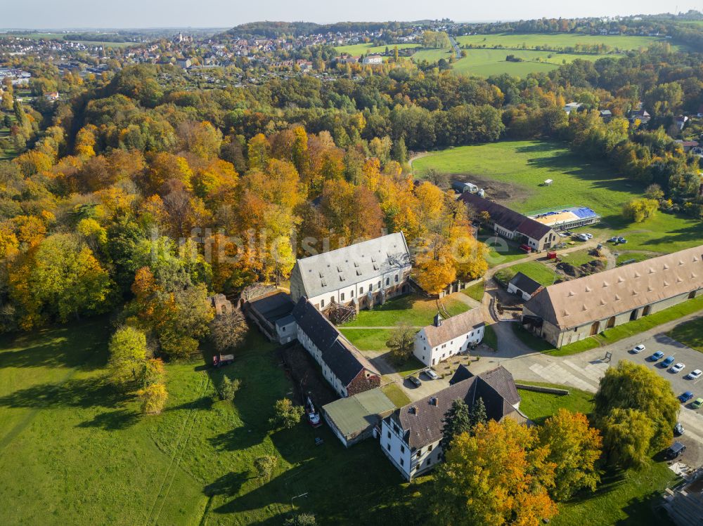 Nossen von oben - Herbstluftbild Parkanlage Klosterpark Altzella in Nossen im Bundesland Sachsen, Deutschland