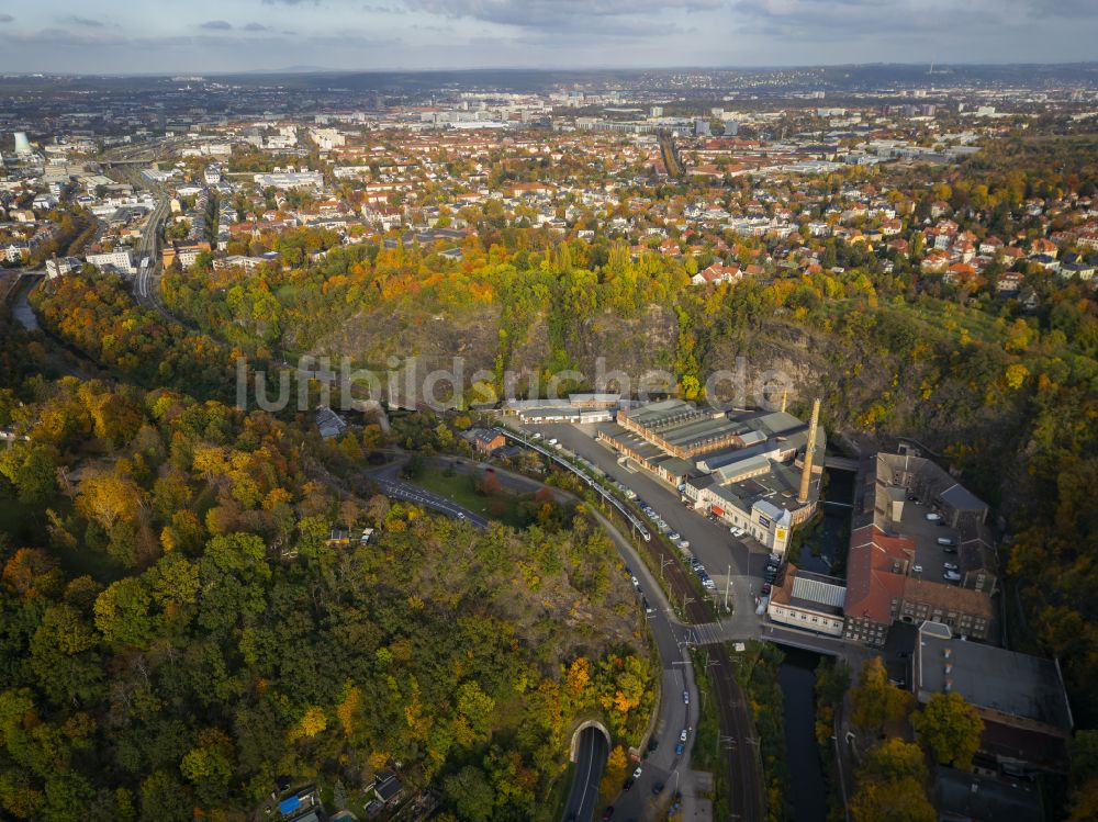 Dresden von oben - Herbstluftbild Plauenscher Grund in Dresden im Bundesland Sachsen, Deutschland