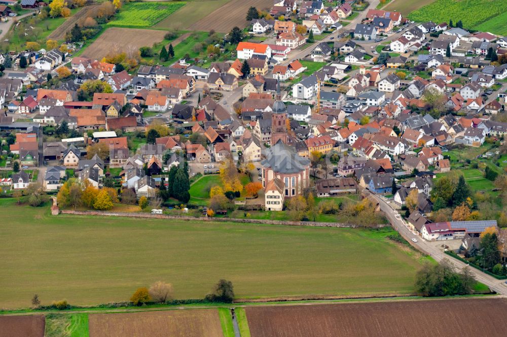 Luftaufnahme Schuttern - Herbstluftbild Stadtgebiet inmitten der Landwirtschaft in Schuttern im Bundesland Baden-Württemberg, Deutschland