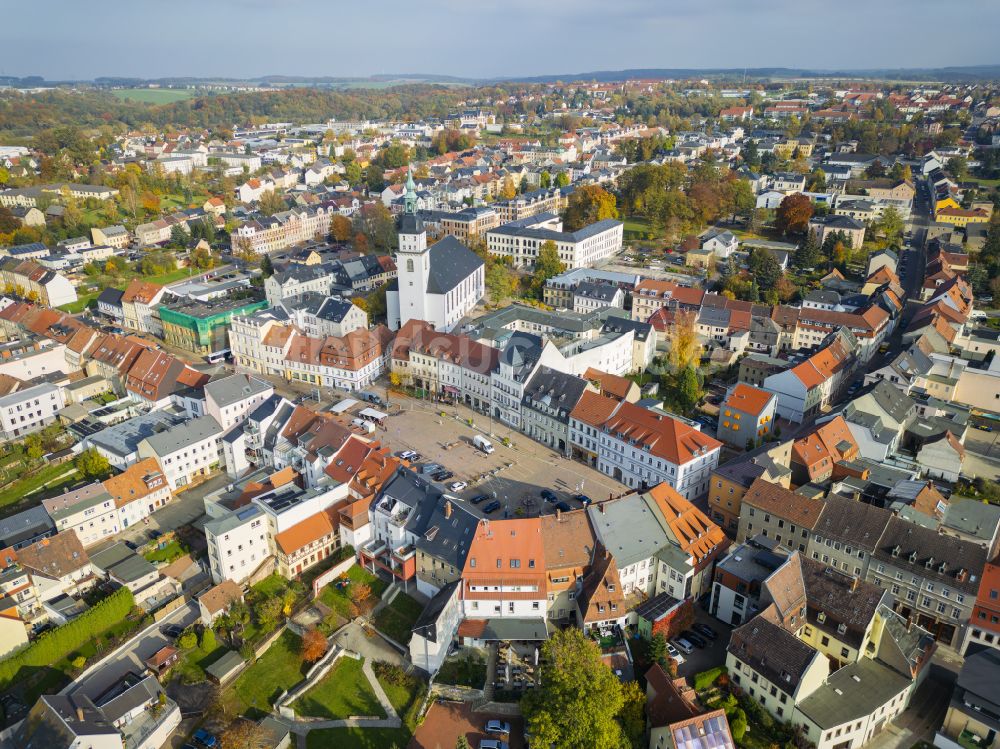 Frankenberg/Sa. aus der Vogelperspektive: Herbstluftbild Stadtzentrum im Innenstadtbereich in Frankenberg/Sa. im Bundesland Sachsen, Deutschland