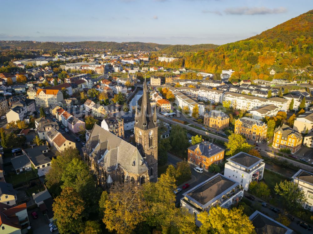 Freital von oben - Herbstluftbild Stadtzentrum im Innenstadtbereich in Freital im Bundesland Sachsen, Deutschland