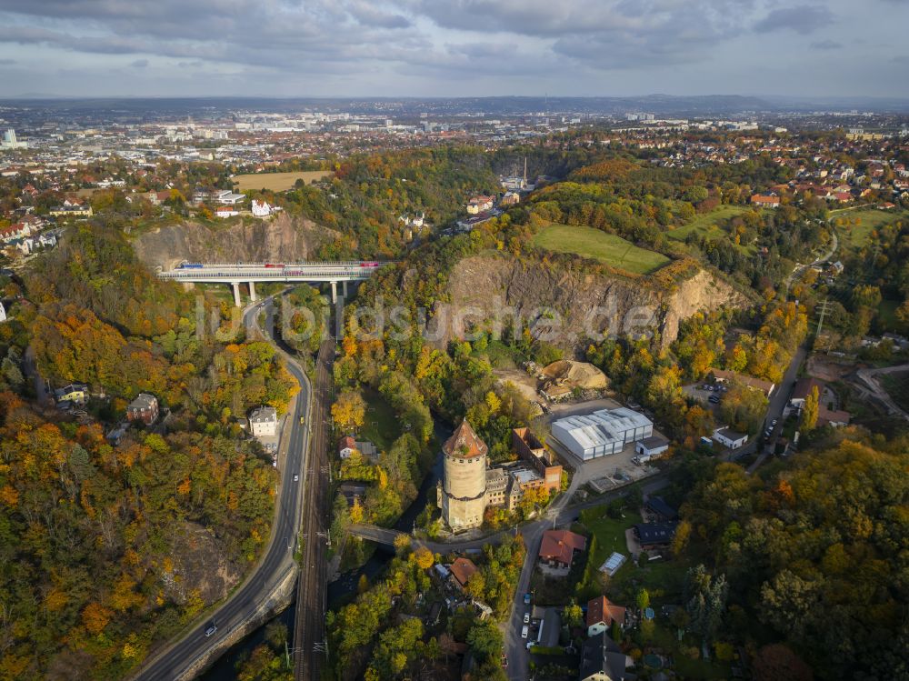 Dresden von oben - Herbstluftbild Viadukt Autobahnbrücke der BAB A17 Weißeritztalbrücke in Dresden im Bundesland Sachsen, Deutschland