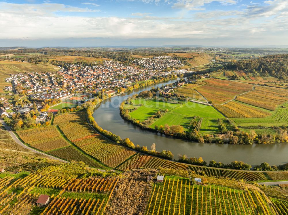 Luftbild Mundelsheim - Herbstluftbild Weinbergs- Landschaft der Winzer- Gebiete in Mundelsheim im Bundesland Baden-Württemberg, Deutschland