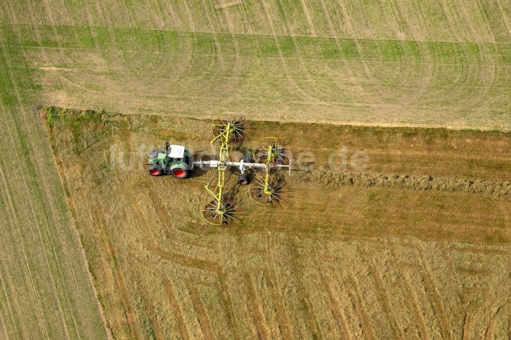 Luftbild Gladbeck - Heuwender auf landwirtschaftlichen Feldern in Gladbeck im Bundesland Nordrhein-Westfalen