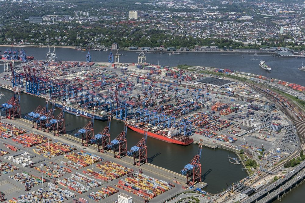 Hamburg aus der Vogelperspektive: HHLA Logistics Container Terminal Burchardkai am Hamburger Hafen in Hamburg