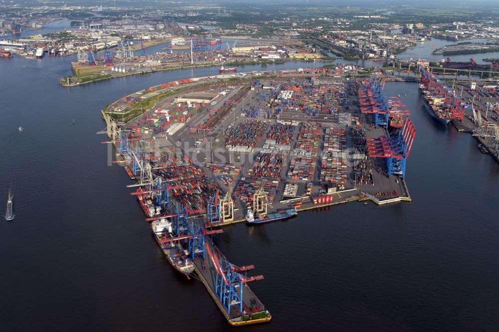 Hamburg aus der Vogelperspektive: HHLA Logistics Container Terminal Burchardkai am Hamburger Hafen in Hamburg