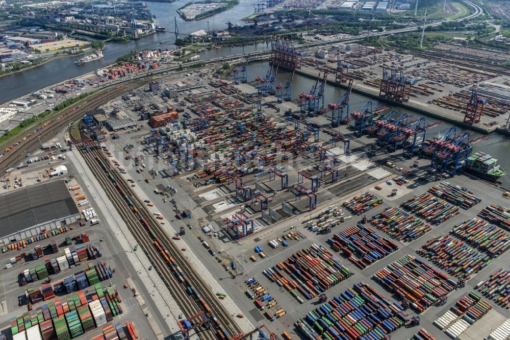 Luftbild Hamburg - HHLA Logistics Container Terminal Burchardkai am Hamburger Hafen in Hamburg