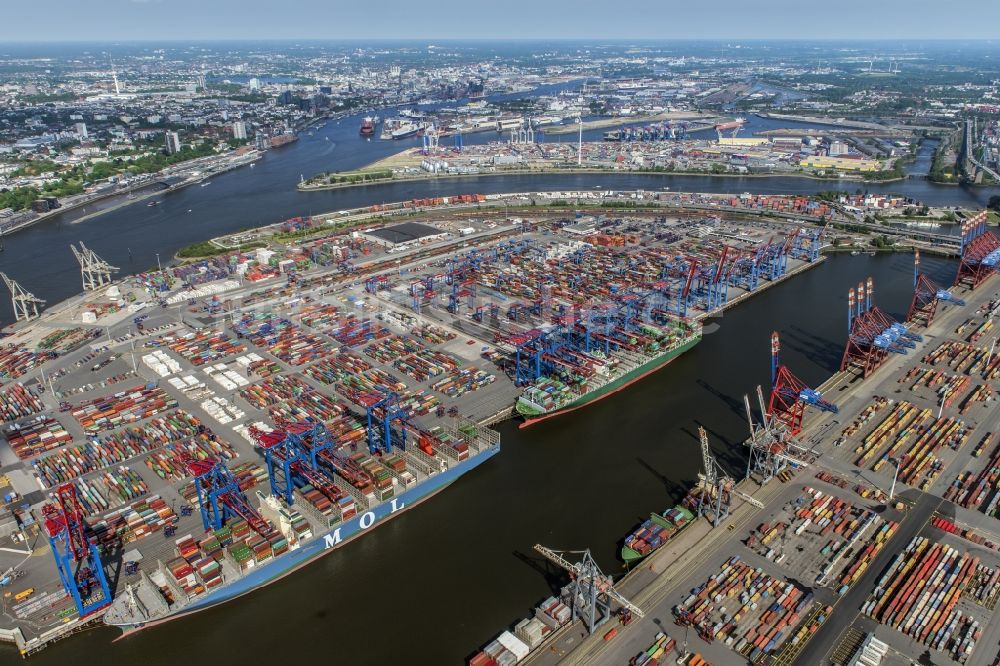 Hamburg von oben - HHLA Logistics Container Terminal Burchardkai am Hamburger Hafen in Hamburg