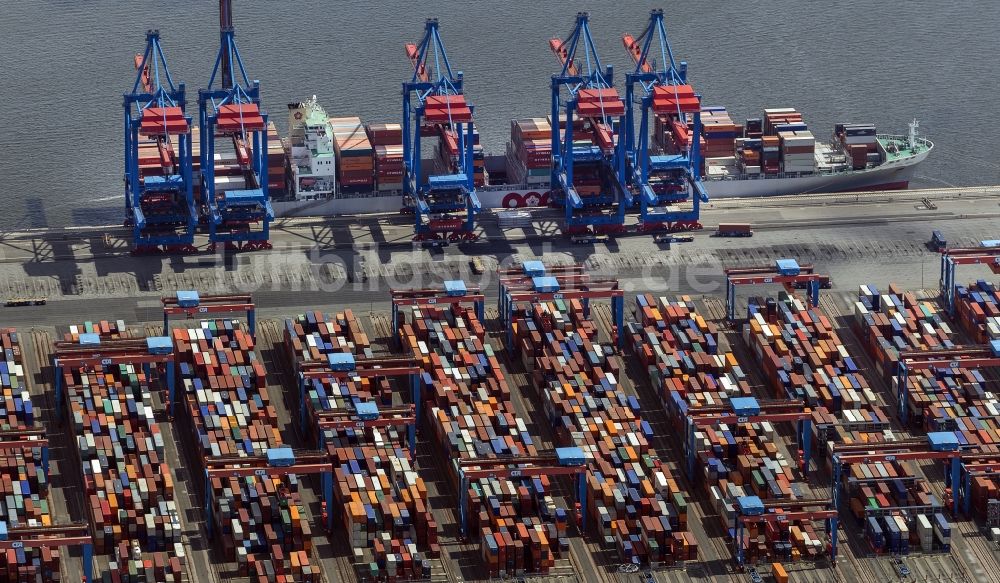 Hamburg von oben - HHLA Logistics Container Terminal Tollerort am Hamburger Hafen / Waltershofer Hafen in Hamburg